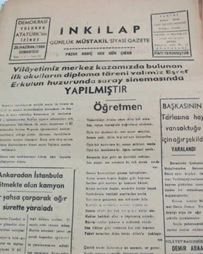 Picture of adapazarı  inkilap gazetesi sayı  10   1960