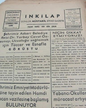 adapazarı  inkilap gazetesi sayı  15   1960 resmi