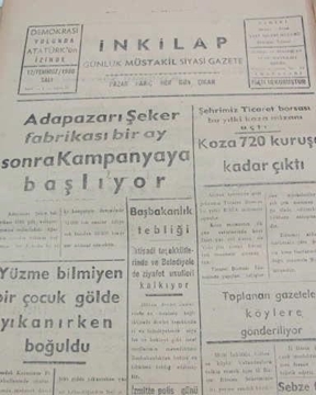 adapazarı  inkilap gazetesi sayı  24  1960 resmi