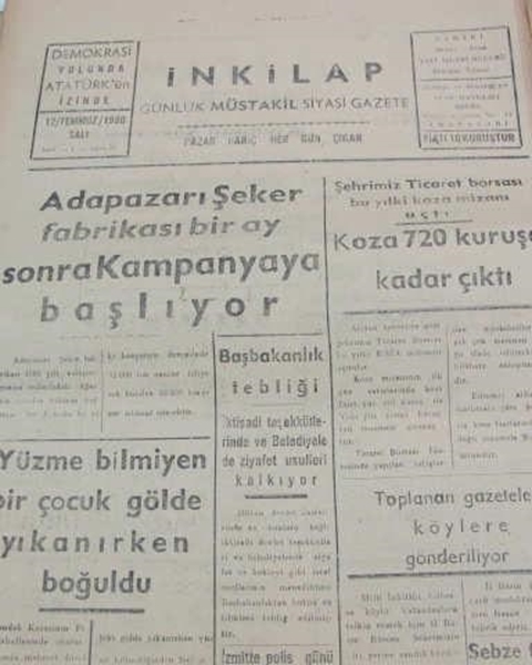 adapazarı  inkilap gazetesi sayı  24  1960 resmi