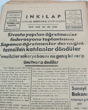 Picture of adapazarı  inkilap gazetesi sayı  29  1960
