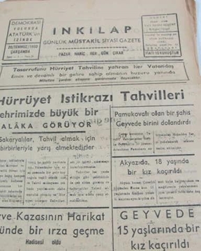 Picture of adapazarı  inkilap gazetesi sayı  31  1960