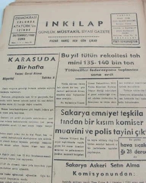 Picture of adapazarı  inkilap gazetesi sayı  38  1960
