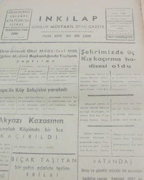 Picture of adapazarı  inkilap gazetesi sayı  56  1960