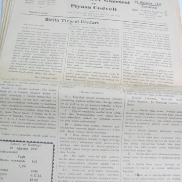 1102 Sicilli ticaret gazetesi piyasa cetvel 1930 resmi