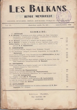 Les balkans Revue Mensuelle; Albanie, Bulgarie, Grece, Roumanie Turquie, Yougoslavie - No.8-9 Aout-Septembre 1934 resmi