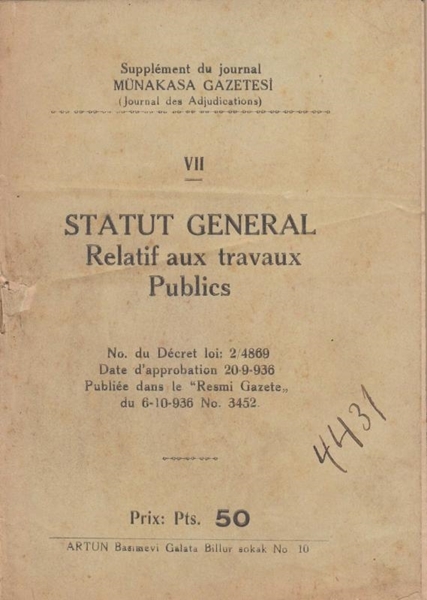 Picture of Münakaşa Gazetesi Eki - Statut General Relatif aux Travaux Publics