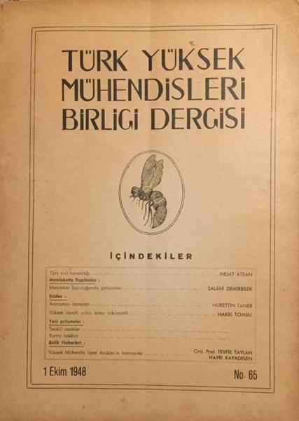 Türk Yüksek Mühendisleri Birliği Dergisi: No:65 / 1 Ekim 1948 (Türk Sivil Havacılığı - Yüksek Mühendis: Nejat Atsan) resmi