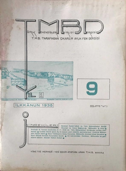 Picture of Türk Yüksek Mühendisleri Birliği Dergisi: Sayı:9 / İlkkanun 1935 (General İsmet İnönü ve T.M.B. Onursal ve Korur Başkanlığı - Mühendis: Ş. Kılıç)