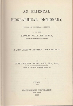 Picture of An Oriental Biographical Dictionary