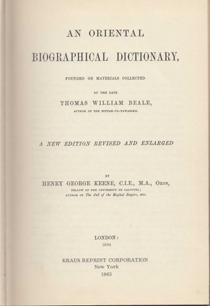 Picture of An Oriental Biographical Dictionary