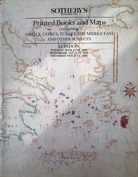 Sotheby's London - Printed Books and Maps, Comprising, Greece,Cyprus,Turkey The Middle East and Other Subjects- June/July 1992 resmi