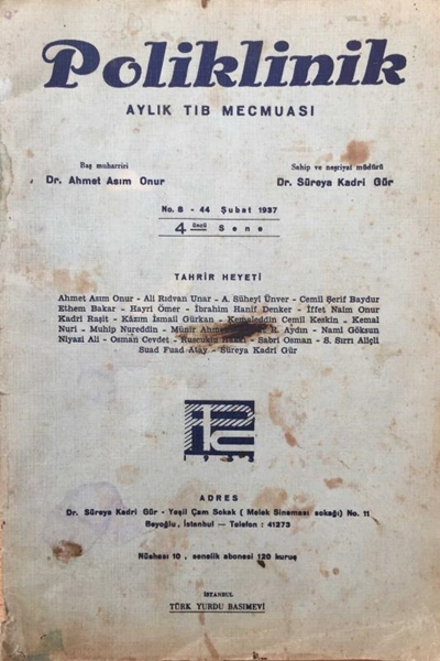 Poliklinik: Aylık Tıb Mecmuası No:8-44 Şubat 1937 resmi