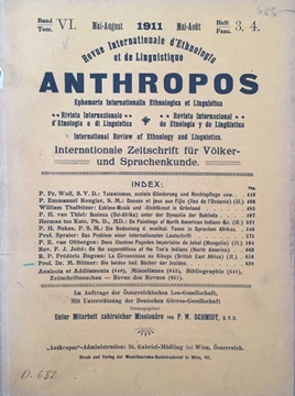 Picture of Revur Internationale d'Ethnologie et de Linguistique Anthropos - Mai-August 1911 (Internationale Zeitschrift für Völker und Sprachenkunde)