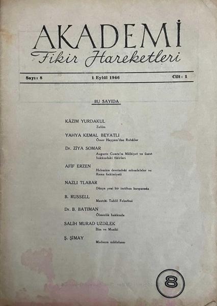 Picture of Akademi Fikir Hareketleri Dergisi: Sayı: 8 / 1 Eylül 1946 / Cilt: 1 (Helenizm Devrindeki Mücadeler ve Roma Hakimiyeti: Afif Erzen)