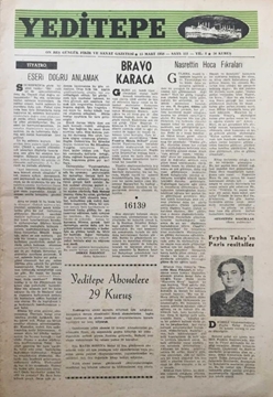 Picture of Yeditepe On Beş Günlük Sanat Gazetesi: Sayı 151 / 15 Mart 1958 (Feyha Talay'ın Paris Resitaller - Bravo Karaca)
