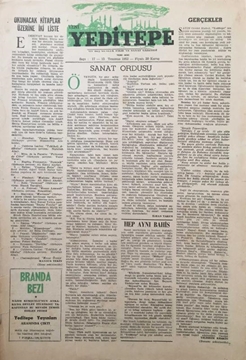 Picture of Yeditepe On Beş Günlük Sanat Gazetesi: Sayı 17 / 15 Temmuz 1952 (Okunacak Kitaplar Üzerine İki Liste - Sanat Ordusu - Hep Aynı Bahis)