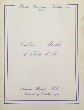 Etude Couturier Nicolay SCP: Tableaux - Meubles et Objets d'Art / Octobre 1981 (Tablolar - Mobilya ve Sanat Eserleri / Ekim 1981) resmi