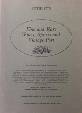 Sotheby's London: Fine and Rare Wines, Spirits and Vintage Port / June 1981 (Kaliteli ve Nadir Şaraplar, Alkollü İçkiler ve Eski Liman / Haziran 1981) resmi
