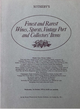 Picture of Sotheby's London: Finest and Rarest Wines, Spirits, Vintage Port and Collectors' Items / October 1975 (En İyi ve En Nadir Şaraplar, Alkollü İçkiler, Eski Liman ve Koleksiyon Ürünleri / Ekim 1975)