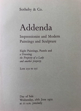 Picture of Sotheby Co: Addenda Improssionist and Modern Paintings and Sculpture / June 1972 (Addenda Emprosionist ve Modern Resim ve Heykel / Haziran 1972)