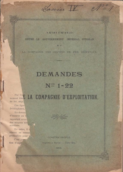 Arbitrage Entre Le Gouvernement Imperial Ottoman et La Compagnie des Chemins de Fer Orientaux (Osmanlı Demiryolu Konulu) resmi