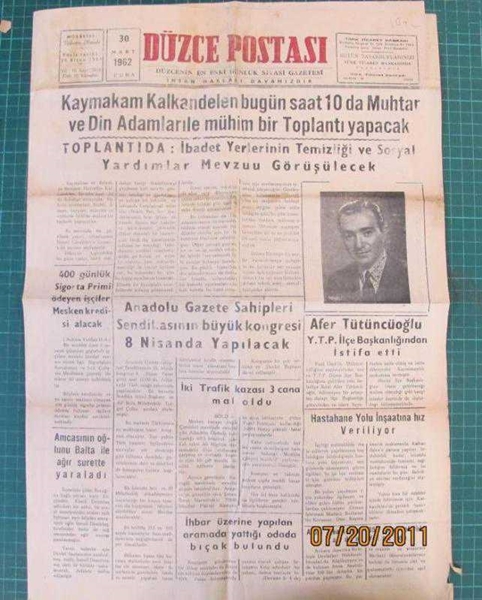 DÜZCE POSTASI    GAZETESİ   30 MART 1962 resmi