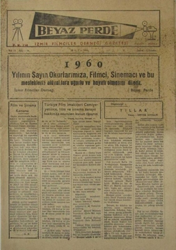 Beyaz Perde İzmir Filmciler Derneği Gazetesi - Yıl.2, Sayı.14, 15.1.1960 - Enver Soyman Yazısı, Film ve Sinema Kanunu resmi
